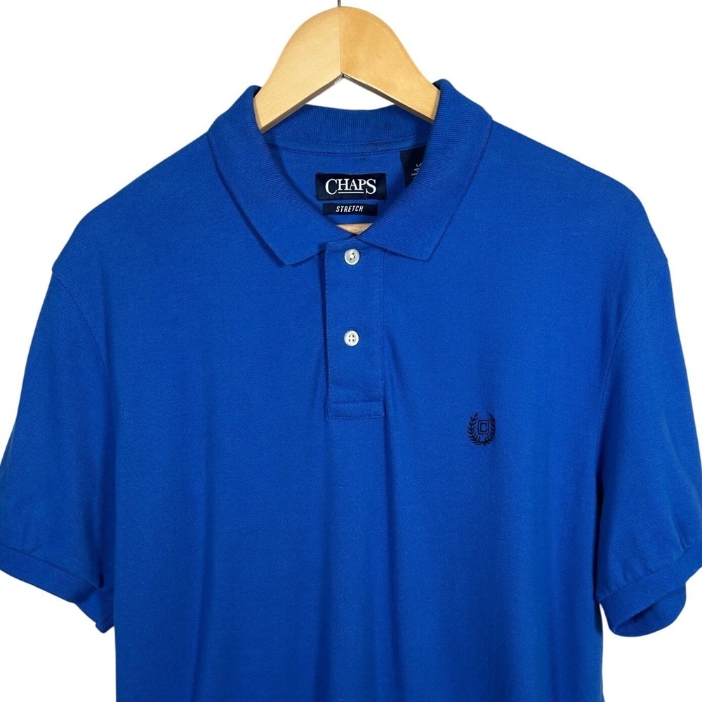 Chaps Mens Royal Blue Stretch Polo Shirt Classic‎ Logo Short Sleeve Size L
